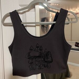 Brown Mushroom Print Crop Top